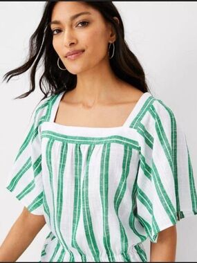 Ann Taylor Linen Square Neck Flitter Sleeve Top